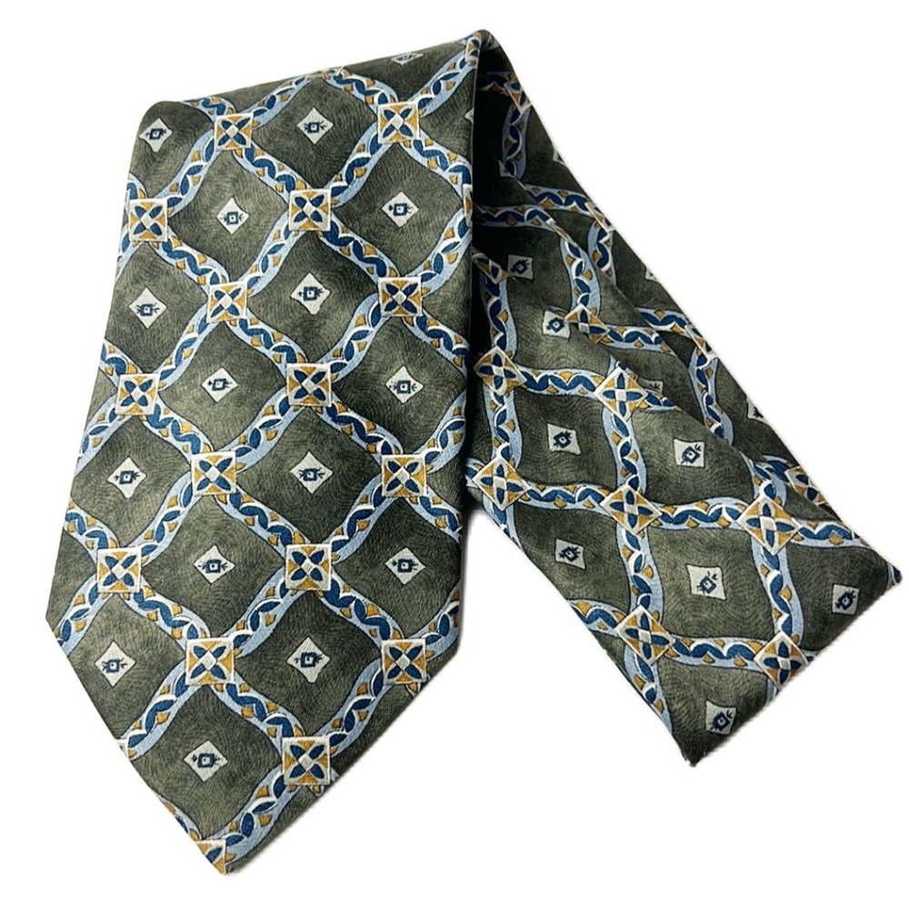 Ketch Necktie Green Graphic Diamond Print Men Accessories Neck Tie